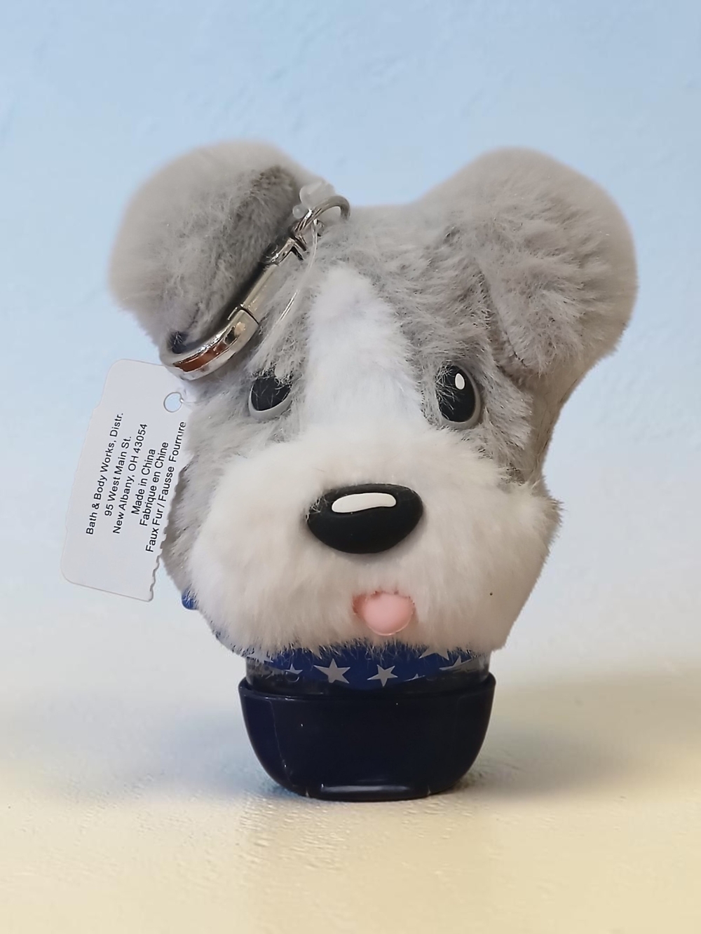 Bath & Body Works Gray & White Plush Dog Hand Sanitizer Holder